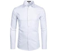 PARKLEES Chemise habillée à manches longues pour homme, coupe ajustée, style décontracté, professionnel et formel, à boutons avec poche, blanc, 3XL