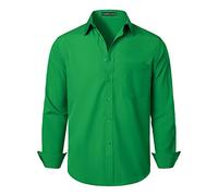PARKLEES Chemise habillée à manches longues pour homme - Coupe classique - Sans plis - Style décontracté - Avec poche, Vert trèfle, S