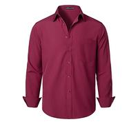 PARKLEES Chemise habillée à manches longues pour homme - Coupe classique - Sans plis - Style décontracté - Avec poche, bordeaux, 3XL