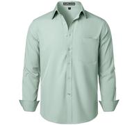PARKLEES Chemise habillée à manches longues pour homme - Coupe classique - Sans plis - Style décontracté - Avec poche, vert clair, 3XL