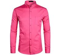 PARKLEES Chemise habillée élégante à col grand-père pour homme, coupe ajustée, manches longues, boutonnée avec poche, XL