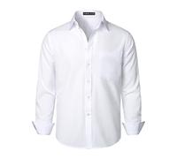 PARKLEES Chemise habillée pour homme coupe classique unie sans plis manches longues décontractée business boutonnée avec poche, blanc, 3XL