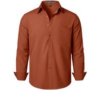 PARKLEES Chemise habillée pour homme - Coupe classique - Unie - Sans plis - Manches longues - Style décontracté business - Boutonnée - Avec poche, orange brûlé, M