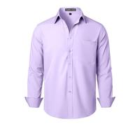 PARKLEES Chemise habillée pour homme - Coupe classique - Unie - Sans plis - Manches longues - Style décontracté business - Boutonnée - Avec poche, lavande, 3XL
