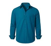 PARKLEES Chemise habillée pour homme - Coupe classique - Unie - Sans plis - Manches longues - Style décontracté business - Boutonnée - Avec poche, bleu sarcelle, 3XL