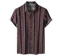 PARKLEES Chemise hawaïenne en coton et lin pour homme - Motif floral funky - Chemise de plage décontractée à manches courtes boutonnée, Jaune marine., XL