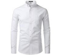 PARKLEES Chemise Homme Slim Fit Manches Longues Oxford Button Down Chemise d'affaires Casual, Blanc., 3XL