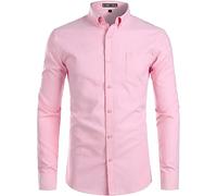 PARKLEES Chemise Homme Slim Fit Manches Longues Oxford Button Down Chemise d'affaires Casual, Rose, 3XL