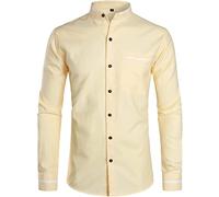 PARKLEES Chemise Oxford à manches longues pour homme avec col grand-père et poche, Pz113-Light Maize, XXL