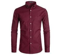 PARKLEES Chemise Oxford décontractée à manches longues pour homme, bordeaux, XXL