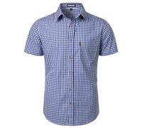 PARKLEES Chemise pour homme, décontractée, à carreaux, boutonnée, en coton, à manches courtes, robe Gingham, chemises, coupe normale, avec poche, bleu marine, XL