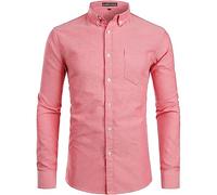PARKLEES Chemise pour homme Slim Fit manches longues Oxford Button Down Chemise d'affaires décontractée, rouge, M