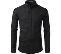 PARKLEES Chemise pour homme Slim Fit manches longues Oxford Button Down Chemise d'affaires décontractée, Noir , S