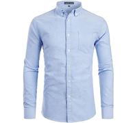 PARKLEES Chemise pour homme Slim Fit manches longues Oxford Button Down Chemise d'affaires décontractée, bleu, 3XL
