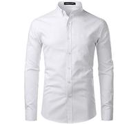 PARKLEES Chemises Oxford à manches longues pour homme, coupe ajustée, boutonnées sur toute la longueur, style smart casual, blanc, XXL