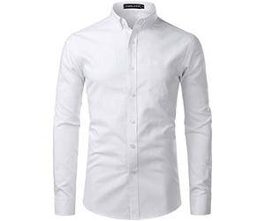 PARKLEES Chemises Oxford à manches longues pour homme, coupe ajustée, boutonnées sur toute la longueur, style smart casual, blanc, L