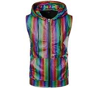 PARKLEES Veste à capuche sans manches décontractée pour homme avec fermeture éclair, sequins métalliques et poche kangourou, M