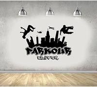 Parkour City Silhouette Sticker mural Boy Free Run Jump City Style Skateboard Graffiti Art Wall Sticker Trouvez votre chemin,No.1 Black,63x42cm