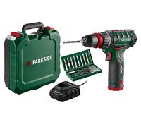 PARKSIDE® Perceuse-visseuse sans fil et 17 accessoires + batterie + chargeur, 12 V