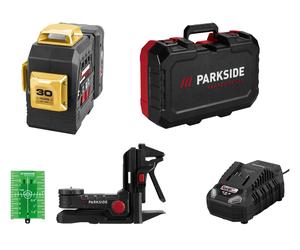 PARKSIDE PERFORMANCE® Set de démarrage niveau laser en croix sans fil Édition Limitée 30 ans + batterie + chargeur, vert, 30 m, 20 V