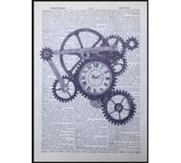 Parksmoonprints Imprimé photo vintage représentant des horloges, engrenages sur fond de page de dictionnaire, de style industriel/punk