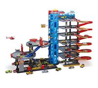 Parktower Kit de jeu à 9 niveaux - Comprend 6 voitures en métal et hélicoptère - Parking avec ascenseur, station-service, atelier et station de lavage - Grand jouet de garage pour enfants
