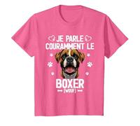 Parler Le Boxer Humour Chien T-Shirt, Enfant, Rose Chiné, 6 Ans
