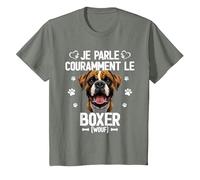 Parler Le Boxer Humour Chien T-Shirt, Enfant, Vert Kaki chiné, 4 Ans