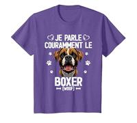 Parler Le Boxer Humour Chien T-Shirt, Enfant, Violet Chiné, 4 Ans