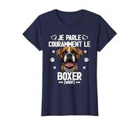 Parler Le Boxer Humour Chien T-Shirt, Femme, Bleu Marine, L