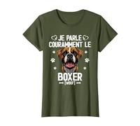 Parler Le Boxer Humour Chien T-Shirt, Femme, Olive, XL