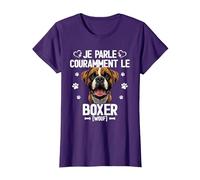 Parler Le Boxer Humour Chien T-Shirt, Femme, Violet, XXL