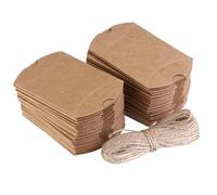 Parliky 150 Pièces 150 Boîtes à Dragées en Papier Kraft Brun avec Ficelle Boîte d'Emballage de Bonbons Pliable Format 9X13X3,5 CM Coffret Présent Vintage pour Mariage Noël et Fêtes