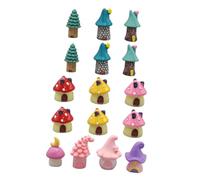Parliky 16 Pièces Miniature Resin Mushroom House Set Fairy Garden Tiny House Figurines For DIY Dollhouse Terrarium Plant Pot Decoration