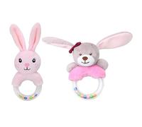 Parliky 2 Pcs Peluches Animaux à Anneaux Secoueurs en Peluche pour Bébé Jouets Éveil Sensoriel et Dentition, Cadeau de Naissance Fête des Garçon et Filles