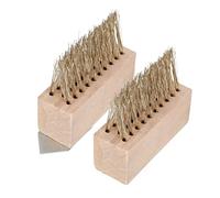 Parliky 2 pièces Brosse de Désherbage Fil Acier Brosse Jardin Pratique pour Éliminer Mousse et Vegetation Indésirable Manche Bois Long Nettoyage Sol Facile