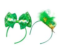 Parliky 2 Pièces Lot de 2 Bandeaux Saint-Patrick à Paillettes Vertes, Serrage-Tête Trèfle et Mini Chapeau Haut-de-Forme, Accessoires Cheveux Festifs pour Femmes et Adolescentes, Décoration