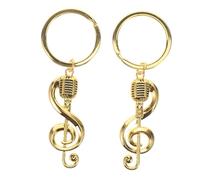 Parliky 2 pièces Porte-clés Musique Métal Doré Pendentif Note et Microphone Réaliste Accessoire Polyvalent pour Sacs et Porte-clés Cadeau Compact pour Fans de Musique