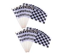 Parliky 24 Pièces Drapeaux de Course à Carreaux Noir et Blanc avec Bâtons Bois Décorations de Fête et Signalisation de Course pour Jeux Extérieurs Drapeaux à Main Mini pour Événements