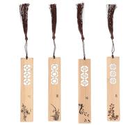 Parliky 4 pièces Lot de Marque-pages Bois Bambou Naturel Style Chinois Classique Étiquettes Souvenirs Sculptées Décoration Délicate pour Amateurs de Lecture et Cadeaux Raffinés