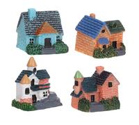 Parliky 4 Pièces Miniature Resin European Style Cottage Figurines Tiny House Kit for Fairy Garden Bonsai Pot Decoration Furniture Models Outdoor Garden Ornament