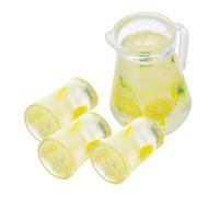 Parliky 4 Pièces Miniature Set de Pichet de et Verres Miniatures pour Maison de Poupée Décoration Dété avec Thé Au Citron et Glace Accessoires Réalistes pour Diorama et Jardin Féérique