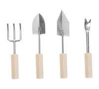 Parliky 4 Pièces Set de Mini Outils de Jardin Alliage de Zinc et Bois Accessoires pour Maison de Poupée Arrosoir et Pelle Miniatures Décoratives pour Jardin Miniature