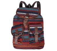 Parliky à Dos Vintage Femme Style Ethnique à Cordon Grand Volume Seau Rétro Plaid Rouge pour École et Loisirs