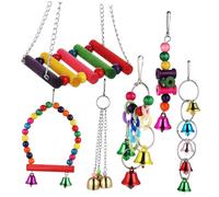 Parliky Balançoire en Cage à Oiseaux Multifonction, Support De Perchoir Suspendu en Métal Et Bois, Ensemble Carillons Éoliens, Taille Moyenne, pour Cage d'oiseaux Domestiques, Perroquets Et Perruches