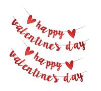 Parliky Bannière à Paillettes Saint-Valentin Rouge 2 Ensembles Drapeaux à Tirer Décoratifs Décoration Festive Maison et Jardin pour Fête Bannière de Fête Romantique Joyeuse