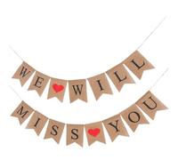 Parliky Bannière Lin Burlap We Will Miss You avec Motifs Cœur Fanion Queue Hirondelle pour Décoration Fête Mariage Fiançailles Saint-valentin