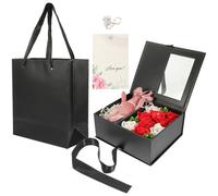 Parliky Boîte Présent Fleur Ronde Noire Petite Taille Accessoires Lapin Guirlande Lumineuse Raphia et Carte Boîte en Papier pour Arrangement Floral à Roses Présents Invités Mariage et