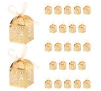 Parliky Boîtes à Dragées Creuses en Papier 25 Pièces Couleur Or Réfléchissant Boîte de Bonbons Mariage Motif Oiseau et Ruban Taille Moyenne pour Fête Prénatale et Enterrement de Vie de
