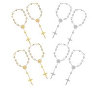 Parliky Bracelet de Prière en Perles Imitation Croix 8 Pièces Bijou Religieux Féminin Chapelet de Bénédiction pour Mariage Communion et Présents Spirituels